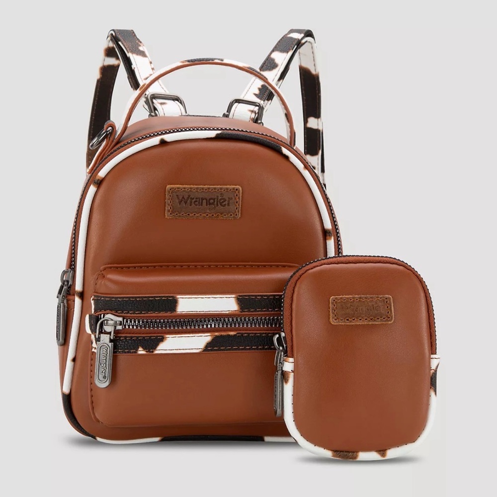 Wrangler Cognac Faux Leather Mini Backpack with Black & White Trim